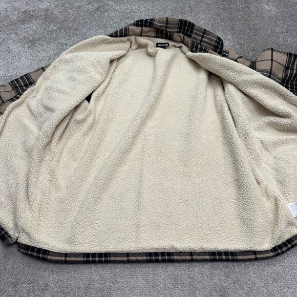 Lands' End Sherpa Lined Flannel Shirt Jacket Shaket Mens XL Brown Plaid Outdoor - Picture 5 of 14